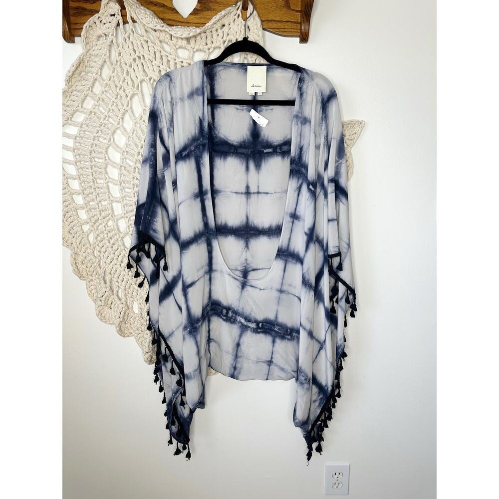 Anthropologie Elevenses Blue Shibori Tie Dye Silk Kimono Cardigan One Size